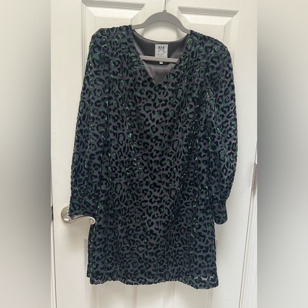 Milly Minis Girls Dress Black and Green Velvet Leopard Burnout Pattern Size 16